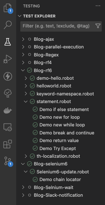 vs code testing menu